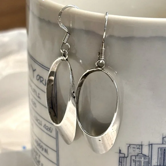 Vintage Sterling Silver Oval Drop Earrings 925 - Picture 7 of 15